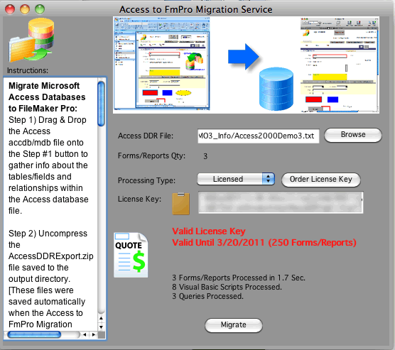 Access to FmPro screenshot